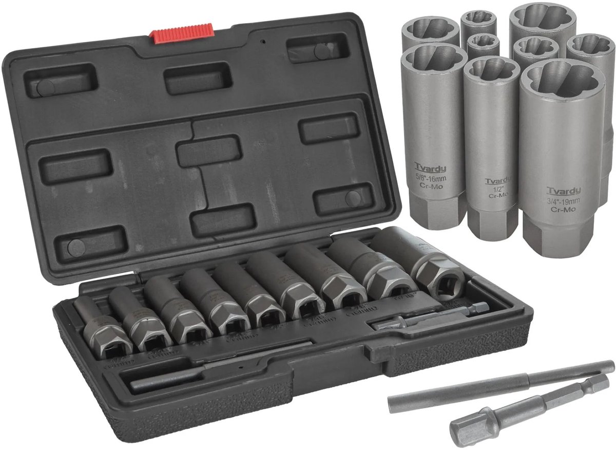 Tvardy Spiraalvormige diepe extractorset - 11-delig - CR-MO staal - 6-19 mm