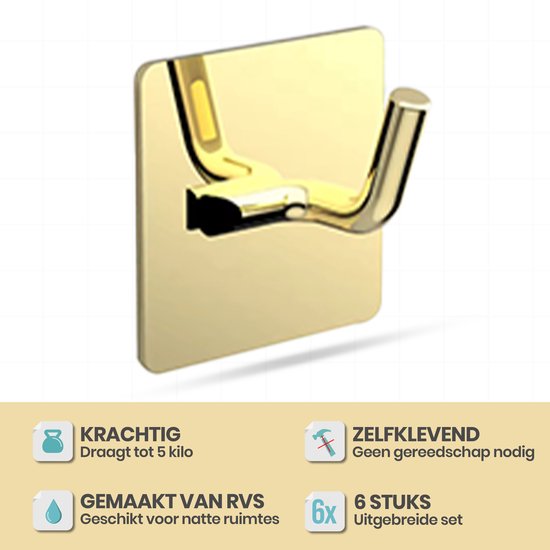 Zelfklevende Handdoekhaakjes Goud | Set van 2 | RVS | GRATIS Verzending