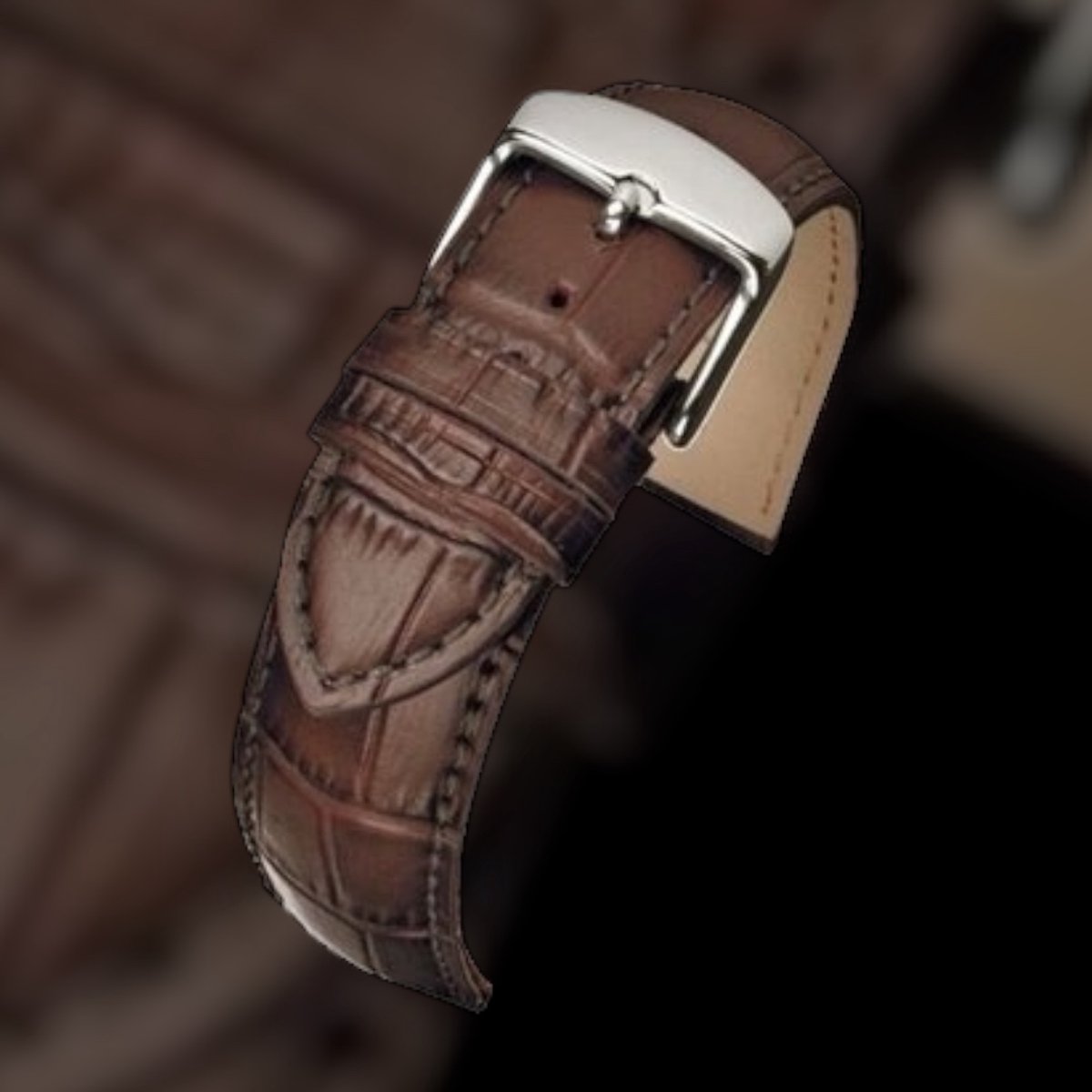 Horlogeband-horlogebandje-12mm-donker bruin-echt leer-gevuld-croco-zacht- stalen gesp-12 mm