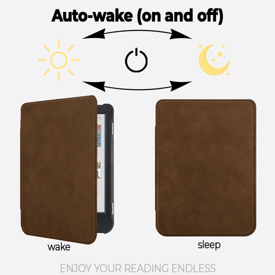 Lunso Geschikt voor Kobo Clara BW / Clara Colour hoes (6 inch) - echt leren sleepcover - Coffee van Lunso — afbeelding 4