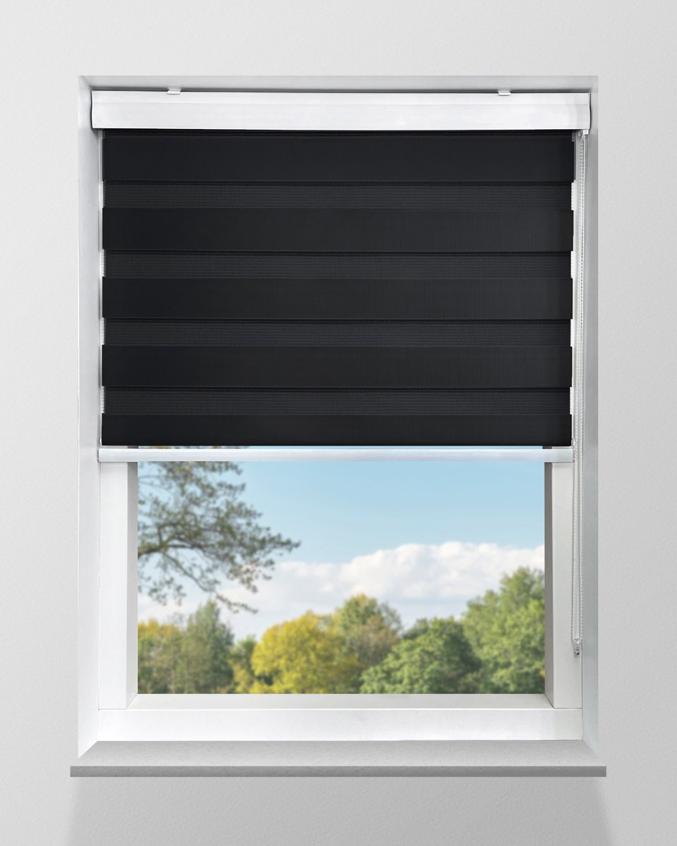 Duo Rolgordijn Lichtdoorlatend - Zwart - 93x175cm - Op maat gemaakt