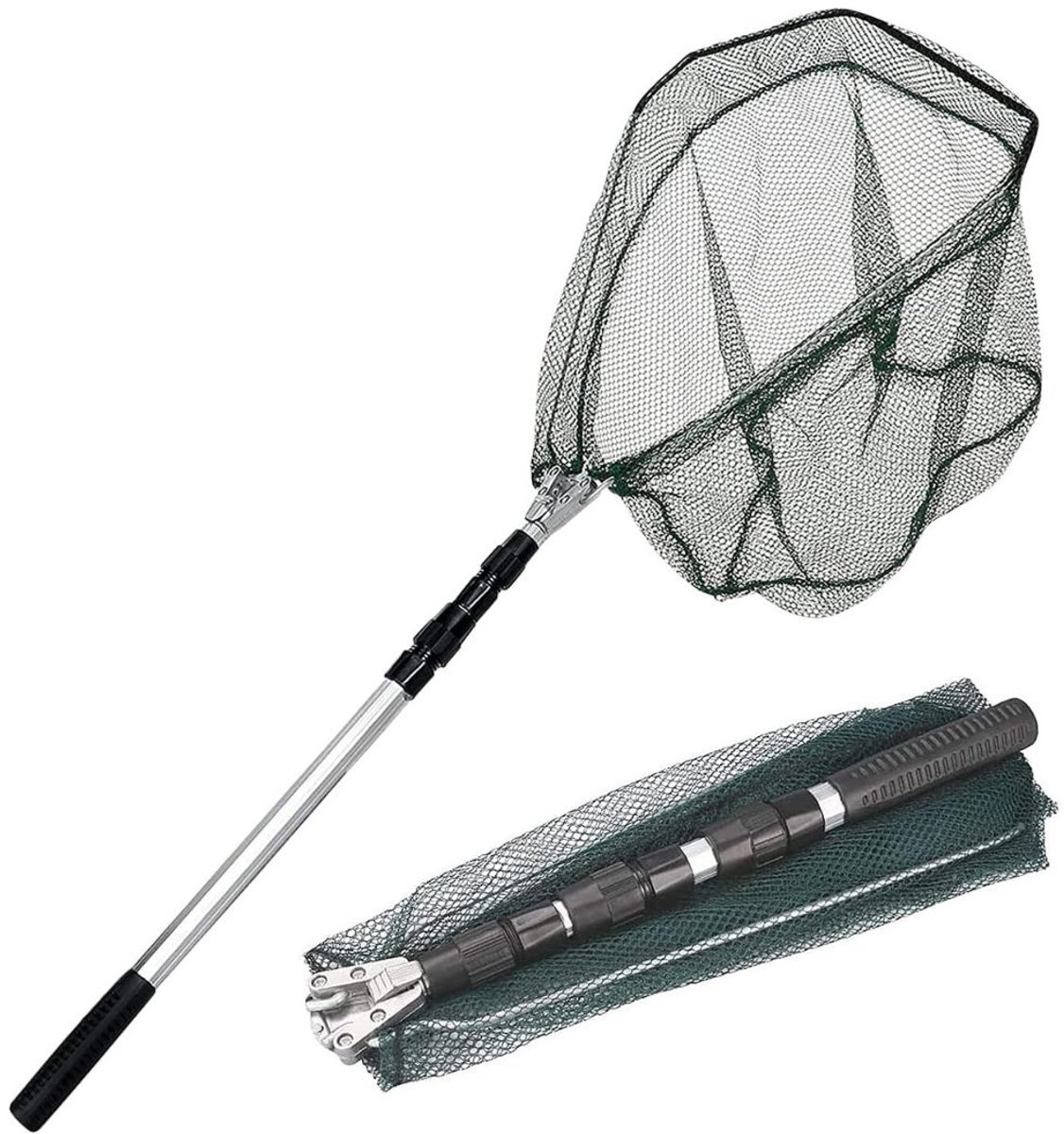 Zylo® Schepnet Vissen - Visnet - Telescoop Schepnet - Opvouwbaar Uitbreidbaar 1,5M Aluminium Steel - 43x43x2cm - Zilver