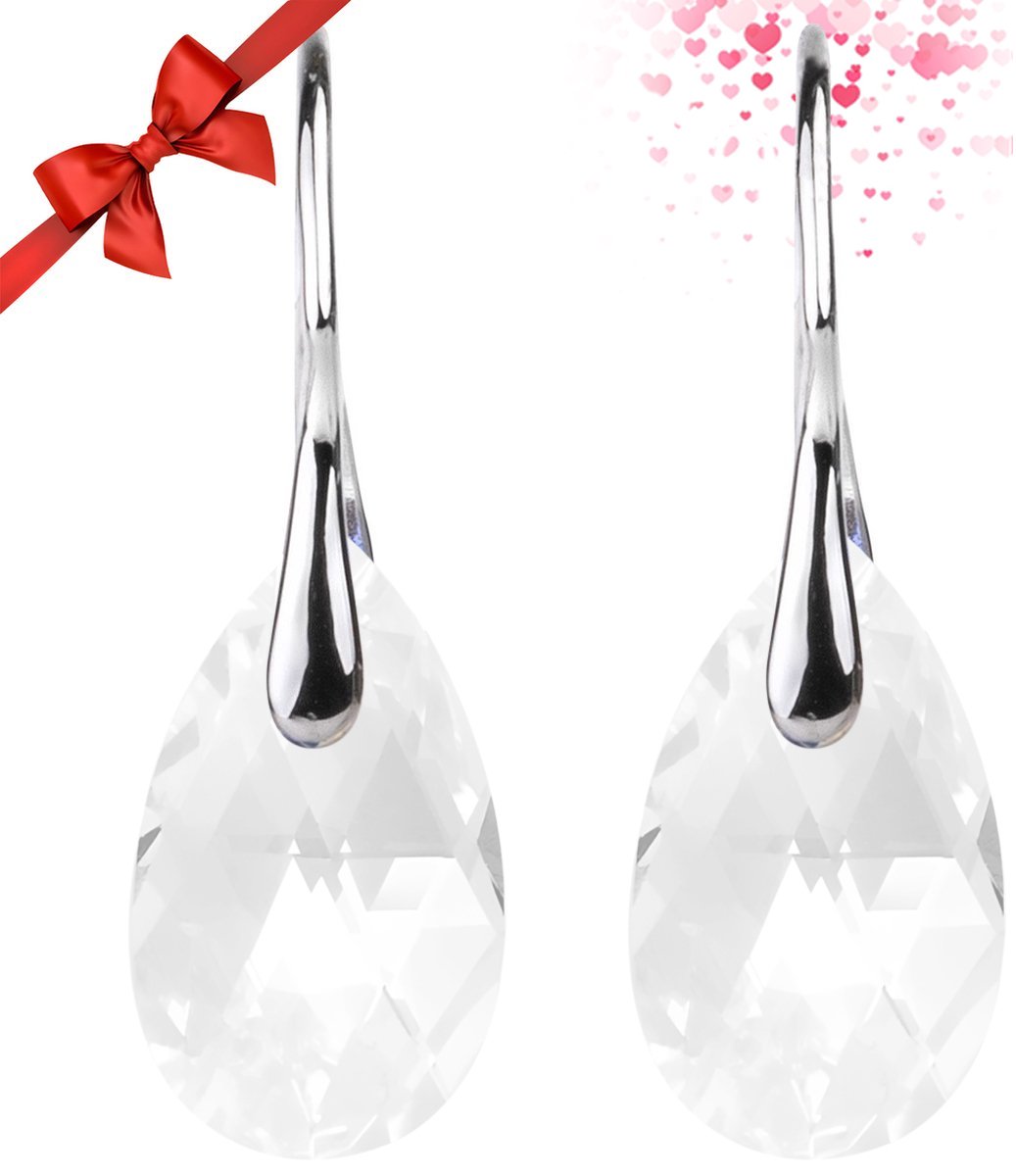 Shoplace Oorbellen dames met Swarovski® kristallen - Gold plated - Druppel - Oorhangers - Cadeau voor vrouw - Transparant