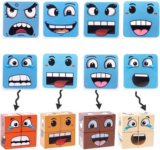Gezichtsveranderend Magische Kubus Spel, 3D Puzzel Gezichtsveranderende Magische Kubus, 3D Gezichten Veranderende Puzzel, Patroonherkenning Spel Interactief Educatief Speelgoed voor Kinderen 3 4 5 6 7