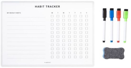 Planbooks - Magnetic Habit Tracker - Suivi de la semaine sur tableau blanc - A4 - Y compris Marqueurs et gomme