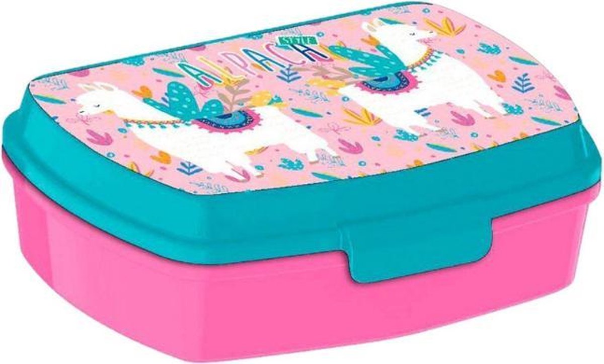 Broodtrommel kinderen - Meisje - Alpaca - Lunchbox - Lunchtrommel - Roze  blauw | bol.com