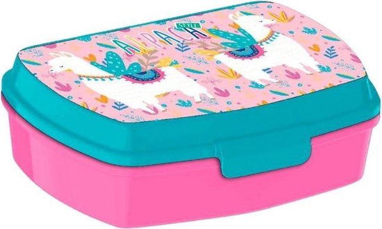 Bouwen op Voorwoord veiligheid Broodtrommel kinderen - Meisje - Alpaca - Lunchbox - Lunchtrommel - Roze  blauw | bol.com