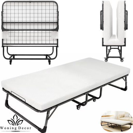 Woning Decor® Opklapbed 90x200 cm – Extra Stevig – Logeerbed met Luxe Matras – Eenpersoonsbed - Vouwbed - Inklapbaar Logeermatras – Ruimtebesparend Slaapbed - Opklapbedden