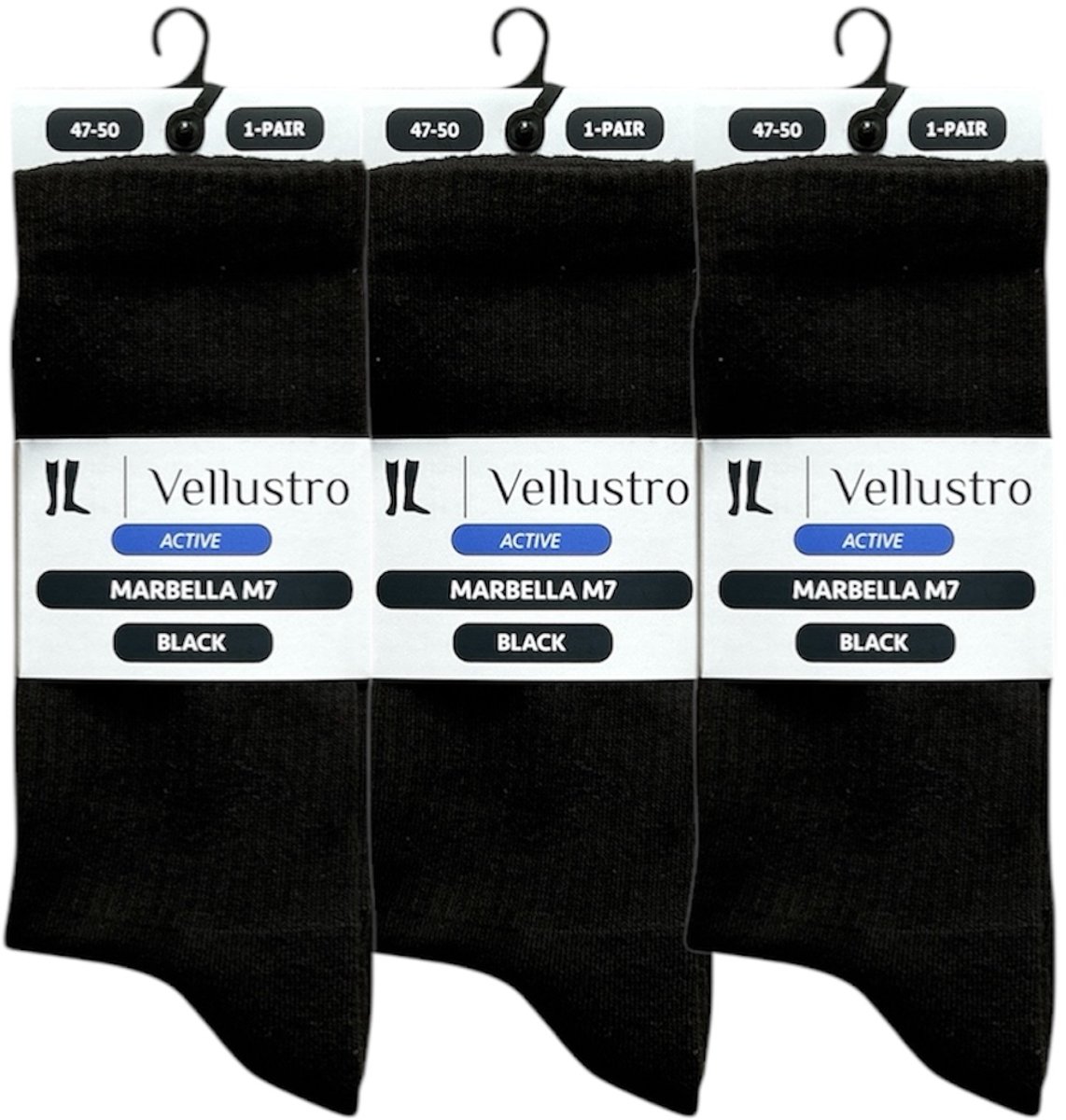 Vellustro® Marbella M7 Tennissokken - 3 Paar - Padel sokken - Sportsokken - Hardloopsokken - Maat 47-50 - Zwart - Naadloos - Heren Sportsokken - Meerdere Maten en Kleuren