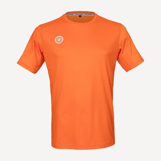 Oranje sportshirt met korte mouwen, een ronde hals en het Indian Maharadja logo op de linkerborst.