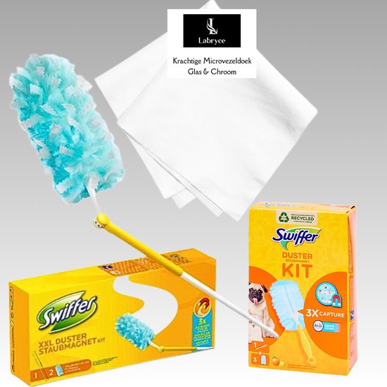 Chiffon en microfibre pour vitres Labryce® 40 x 60 cm - PLUS - Kit de démarrage Swiffer Duster avec 3 Recharges