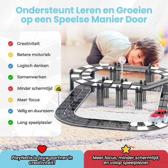 Magna Minds - Magnetic Tiles racebaan - Zelfrijdende auto - Magnetisch