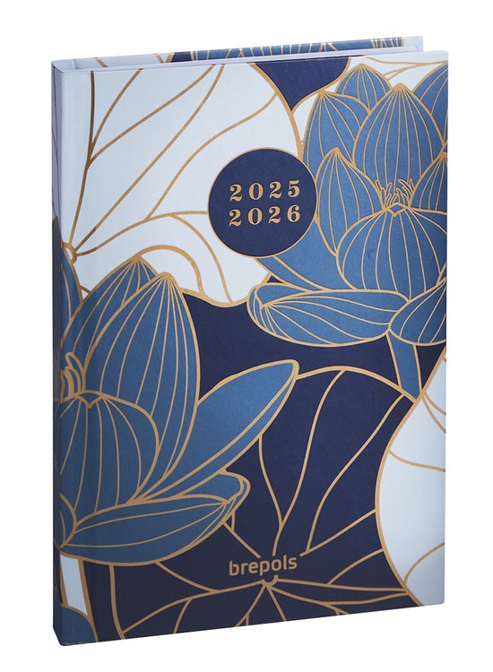Brepols agenda 2025-2026 - FLORAL & LEAVES - Schoolagenda - 1 dag per pagina - Stevige omslag - Dagoverzicht - Blauw - 11.5 x 16.9 cm