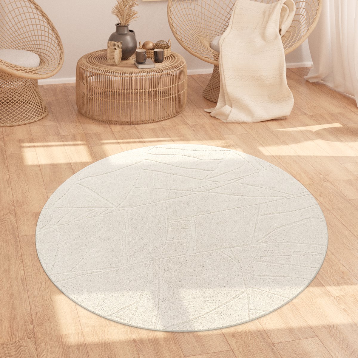 Flycarpets Laagpolig Japandi Vloerkleed Tokyo - Creme