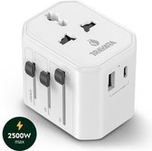 TRAVARA Reisstekker - 2500W – Wereldstekker Universeel - 170+ Landen – Reisstekker Engeland (UK), Amerika (USA), Afrika, Italië, Japan, Thailand – Wereldstekkers – Met USB-C en USB