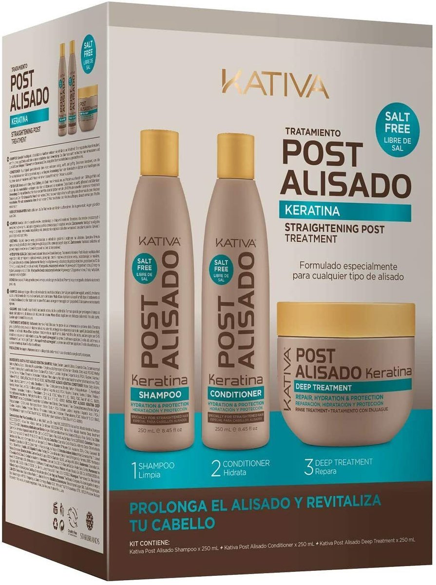 Kativa - SET Keratina Straightening Post Treatment szampon 250ml + odĹĽywka 250ml + maska 250ml