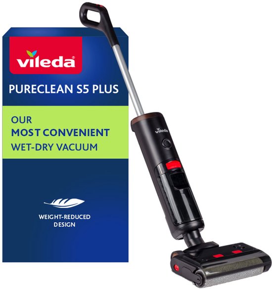 Vileda PureClean S5 Plus - Nat Droog Stofzuiger - Snoerloze stofzuiger - Steelstofzuiger
