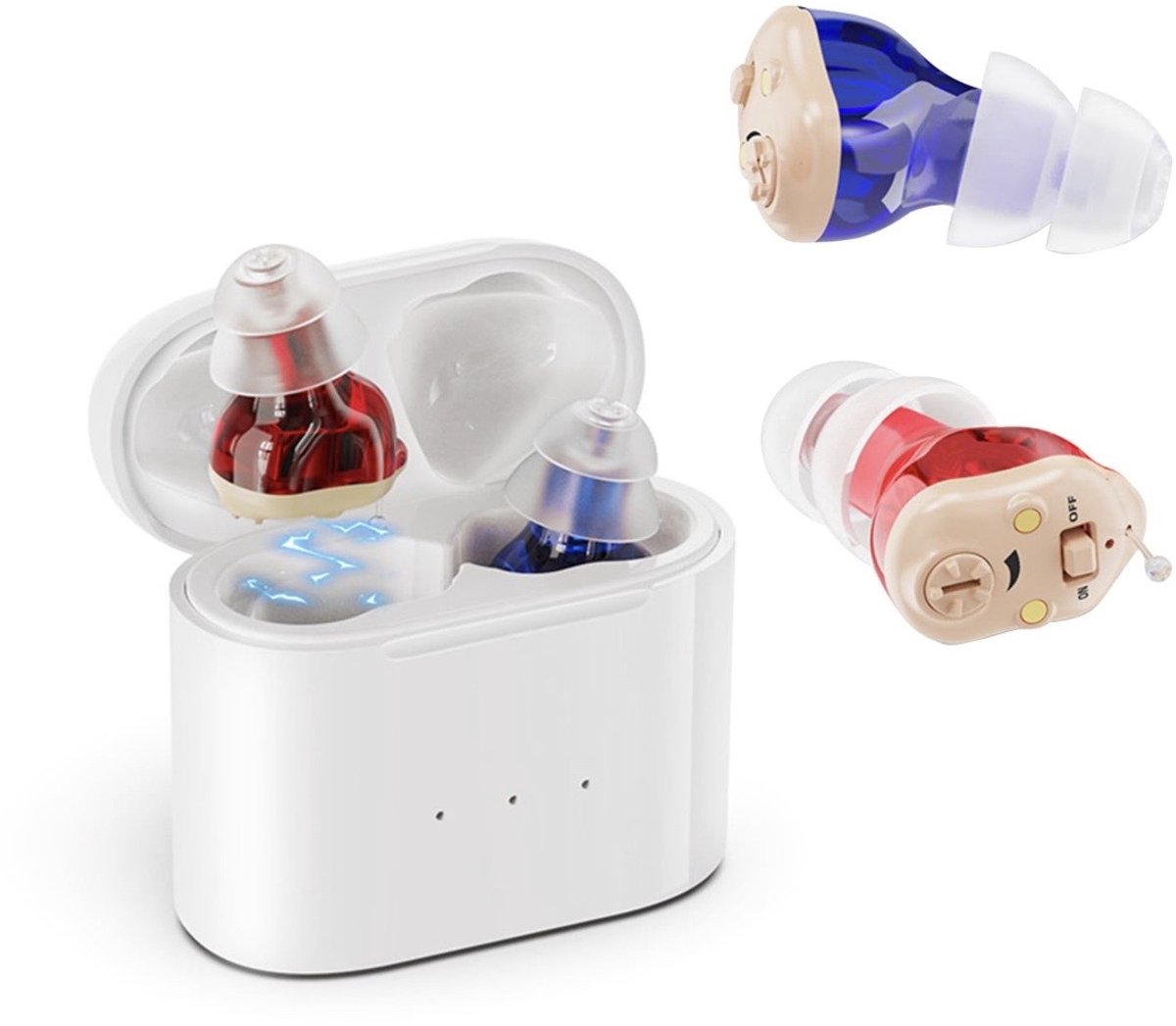 Medj- Beige - Gehoorapparaat -Magnetisch- Opberg box - Oplaadbaar in box 2x Mini Intelligent digitaal Gehoorapparaat - 5 Volume standen - Geluid Reductie - Universeel