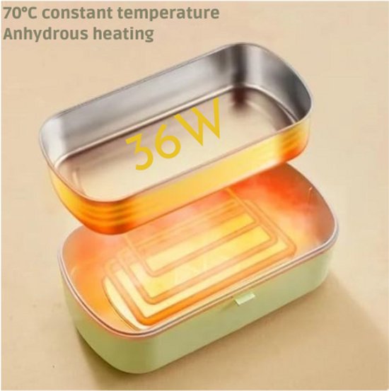 Verwarmde kom met accu, lunchbox voor volwassenen, 1,3 l, verwarmde