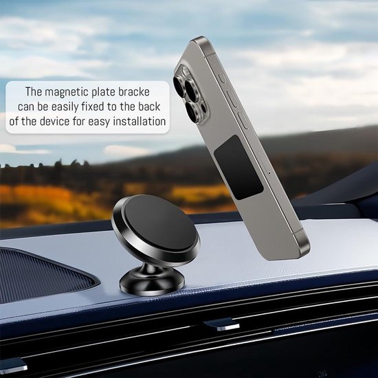 QEQSHQO 4 stuks magneten voor mobiele telefoon, auto, zelfklevend, sterke lijm, magneten, metalen platen, universele stickers, mobiele telefoonhouder auto, magnetische telefoonhouder (zwart, zilver