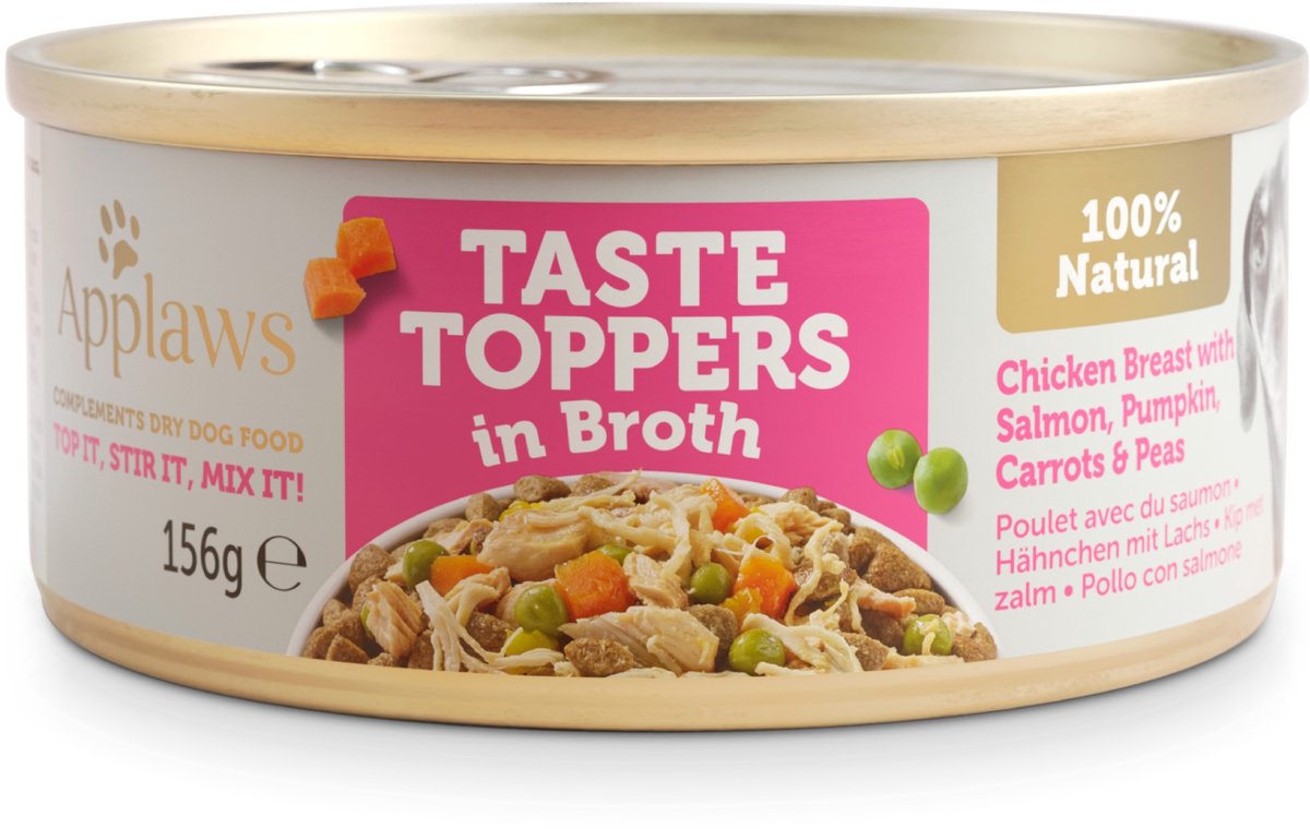 Applaws Dog Taste Toppers Kip met zalm in bouillon 156 gr. – per 12 stuks Applaws Dog Taste Toppers Kip met zalm in bouillon 156 gr. – per 12 stuks