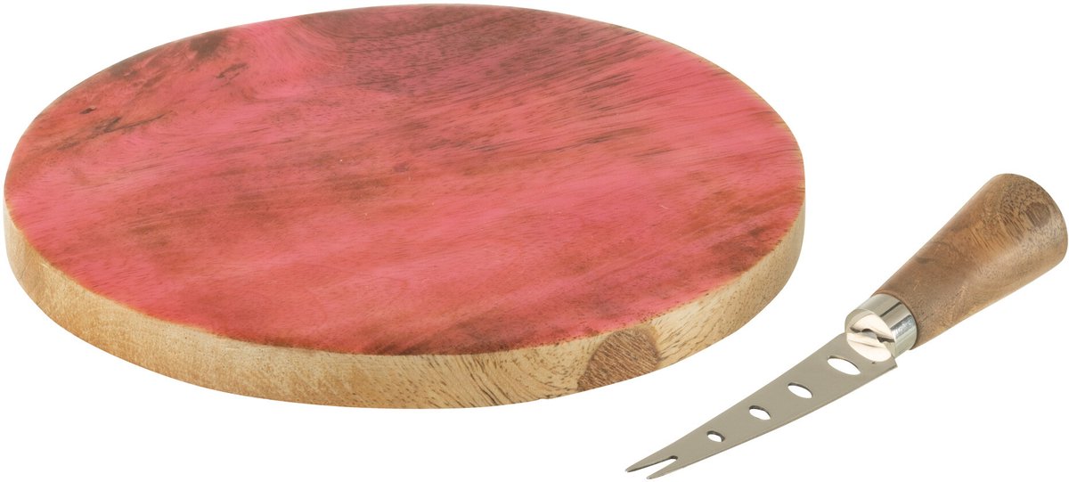 J-Line kaasplank + mes Rond - hout - roze