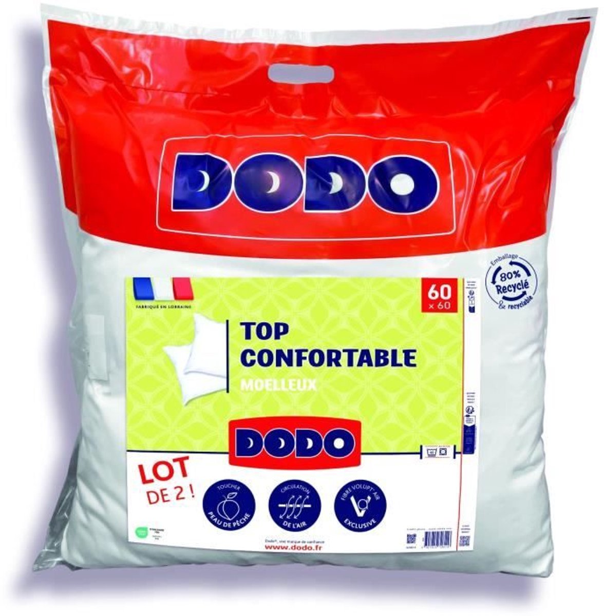 DODO - Set van 2 kussens - Comfortabel - 60 x 60 cm - 100% polyester VOLUPT'AIR - Wit