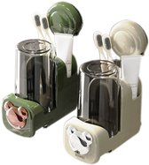 Lot de 2 porte-brosses à dents à ventouse - Support de rangement pour brosses à dents - Porte-gobelet pour bain de Bain de bouche - Type d'aspiration mural sans perforation - Vert + Wit - Forte capacité de charge - Conception facile à démonter