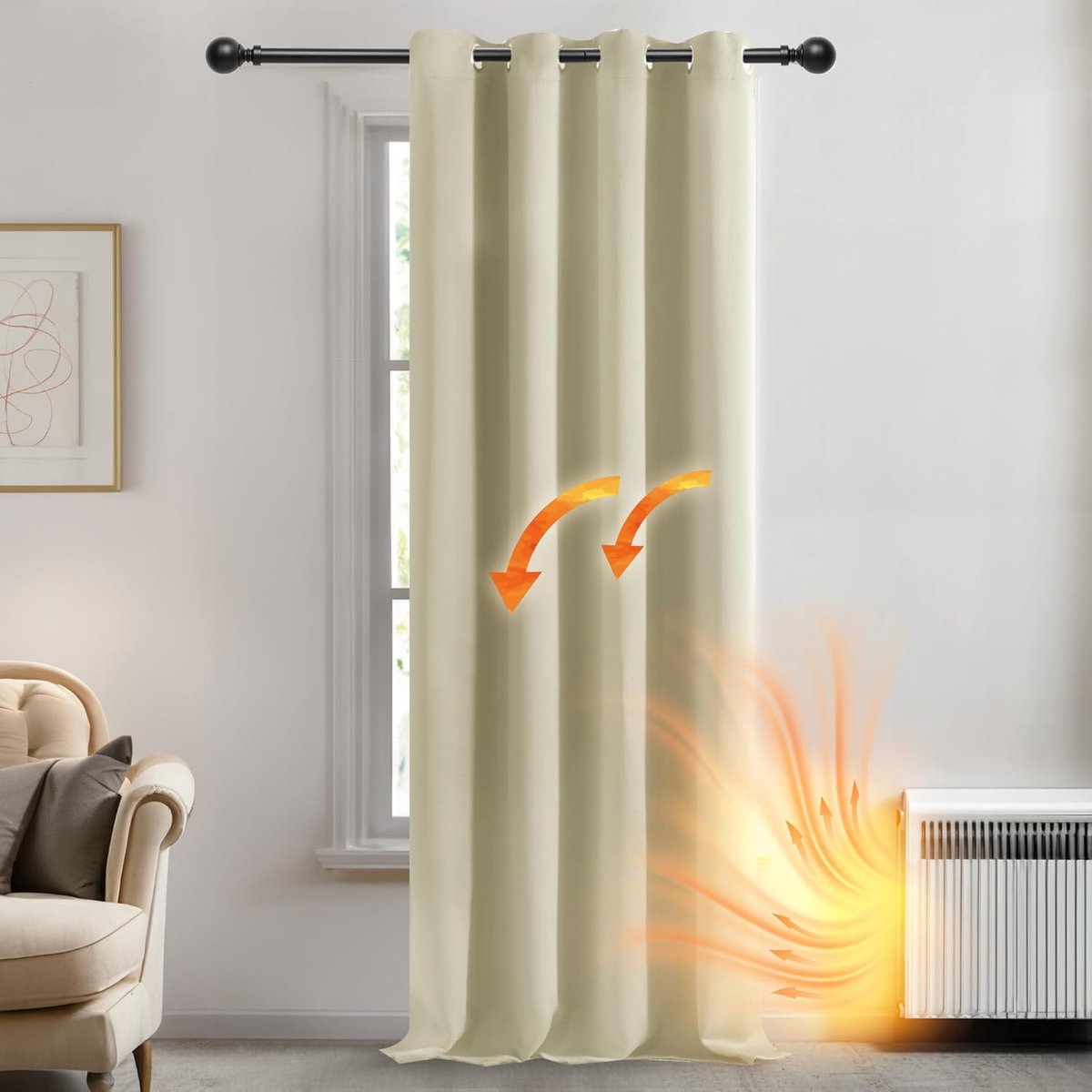 Azalia Gordijnen Verduisterend met Oogjes, Beige, Ondoorzichtige Gordijnen met Warmtewerende Stof voor Woonkamer, 1 stuk, 132x183 cm (B x H)