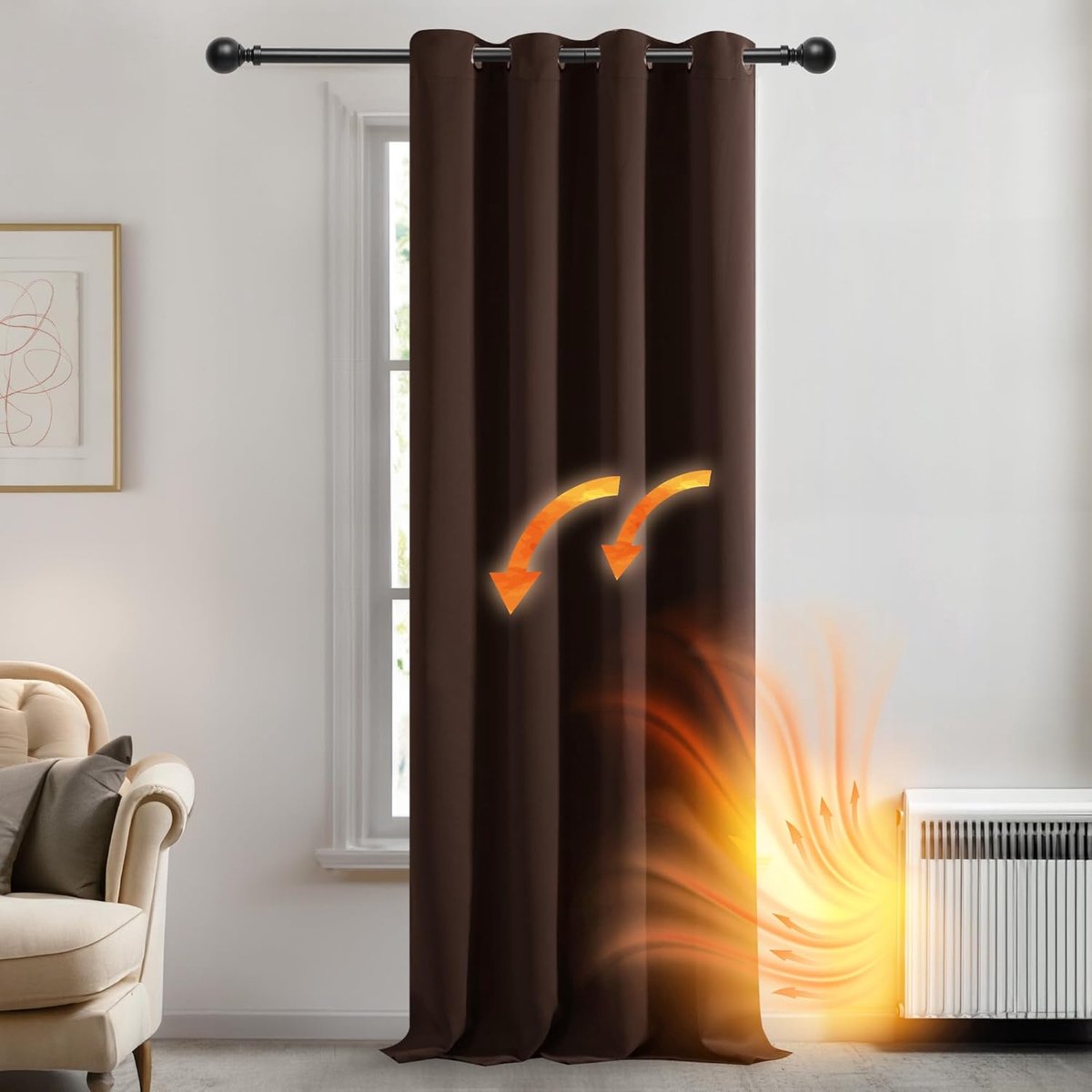 Azalia Gordijnen Verduisterend met Oogjes, Chocolade, Ondoorzichtige Gordijnen met Warmtewerende Stof voor Woonkamer, 1 stuk, 140x260 cm (B x H)