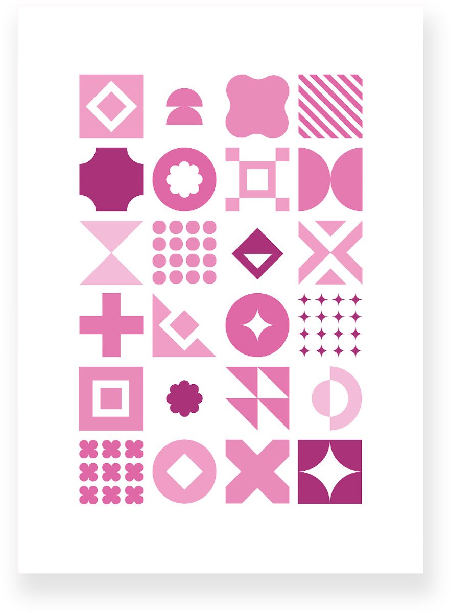 Yisual Poster 20x30 cm - Geometrische Vormen - Wit - Roze - Abstract - Vintage - Muurdecoratie - Wanddecoratie