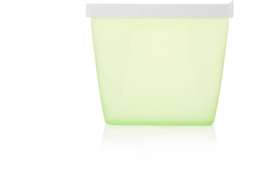 Lichtgroen, lekdicht, herbruikbaar opbergzakje met witte rand.