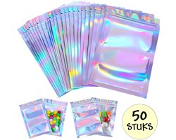 50 Holografische Folie Zip Lock Zakjes - Hersluitbare Mylar Zakken - 7.5x10cm - Uitdeelzakjes - Transparant - Snoepzakjes - Cadeauzakjes - 50 Stuks
