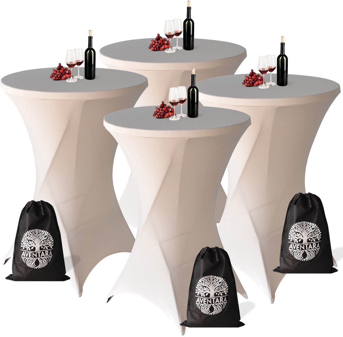 Statafelrok Champagne / Beige x 4 – ∅80-85 x 110 cm met Opbergtas – Statafelhoes Stretch Stof – Kras- en Vouwvrije Statafel Rok Extra Dik – Sta Tafelrok 4 Stuks – Statafelhoezen Voor Horeca, Evenementen, Feest, Bruiloft en Partijen