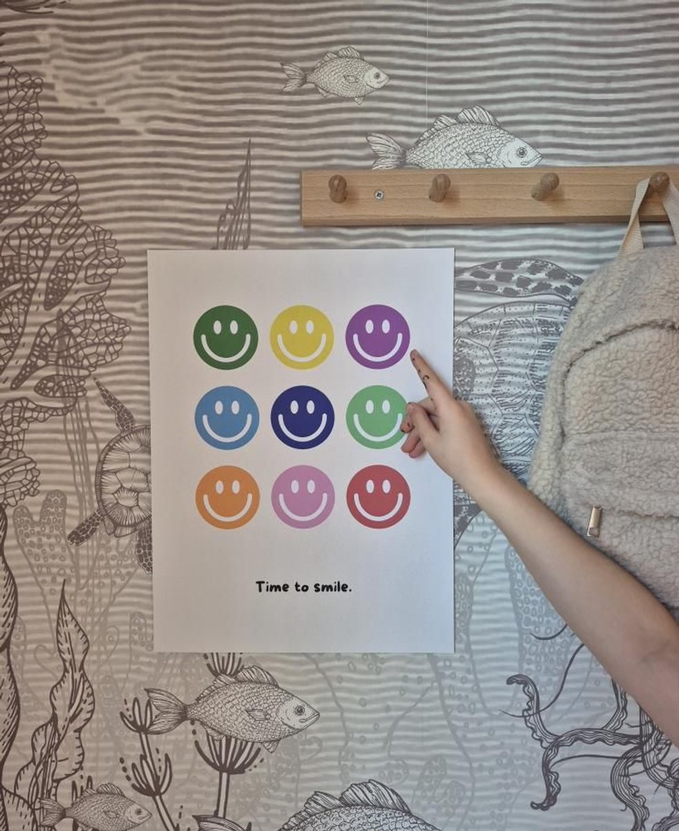 Kinderkamer poster - Retro smileys | Babykamer | kinderkamer decoratie | Poster met kleurrijke retro smileys | Wanddecoratie | 30x40 cm
