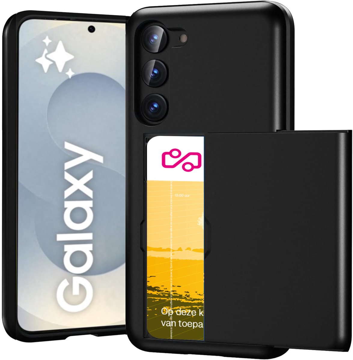 Hoesje met Pasjeshouder geschikt voor Samsung Galaxy S25 - Back Cover SlideCase Zwart
