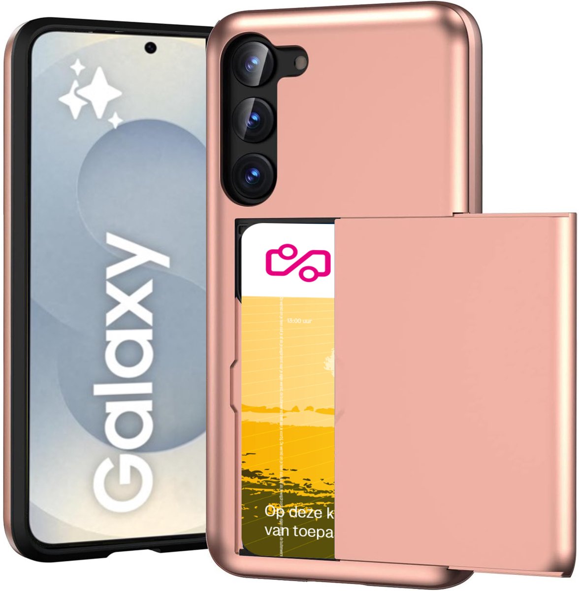 Hoesje met Pasjeshouder geschikt voor Samsung Galaxy S25 - Back Cover SlideCase Roségoud