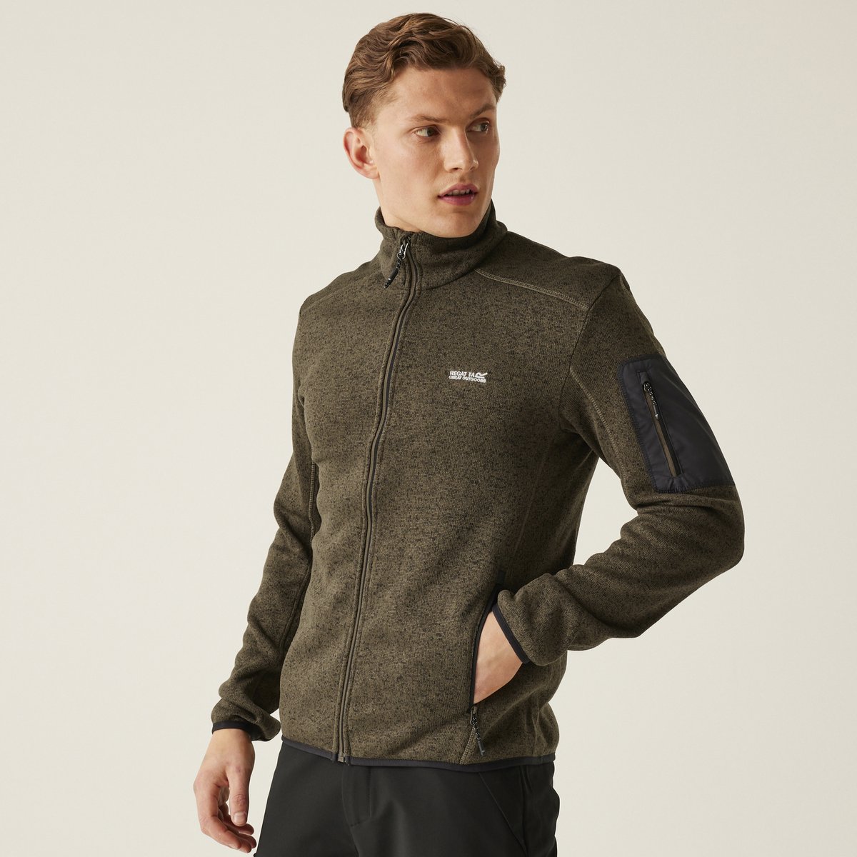 Fleece Heren Hiking Hoge Kraag Newhill Groen