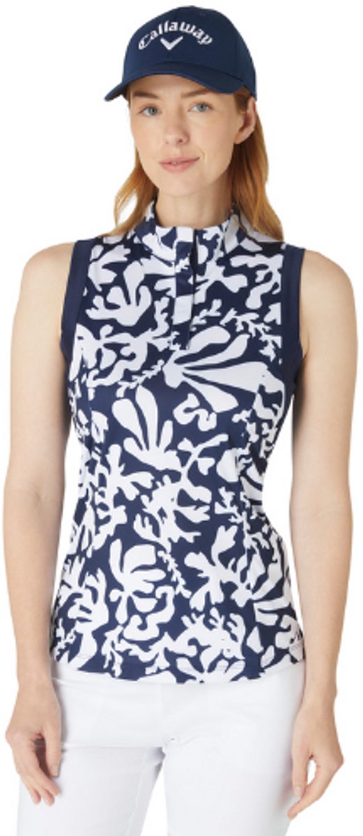 Callaway Abstract Floral Sleeveless Polo Dames Peacoat van Merkloos — afbeelding 3