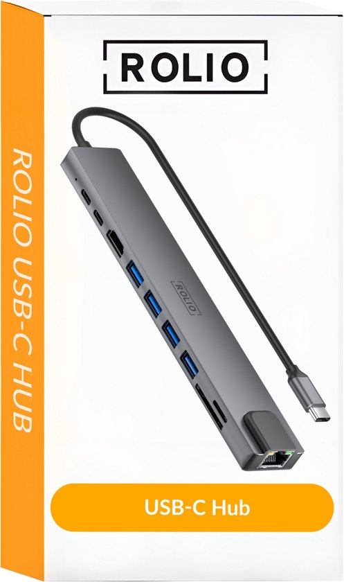 Hub USB C Rolio - Hub 10 en 1 - Ethernet - HDMI 4K - USB-C - USB 3.0 - Lecteurs de cartes SD/TF