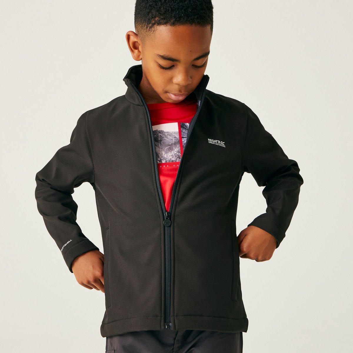 Softshell Jack Kinderen Hiking Zippered Fleece Zwart