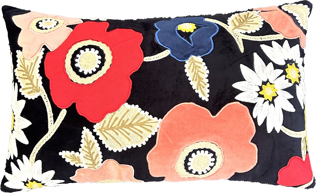 Kussenhoes 30X50 cm | Kussensloop | Cushion Cover | Geborduurde kussenhoes | Velvet | Zwart | met rits | Wonen | Woonaccessoires | Sierkussenhoes