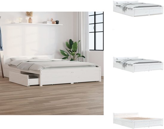 vidaXL Lit en bois - Cadre de lit avec fonction de rangement - 205,5 x 125,5 cm - Bois de pin Massief - Lit