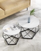 MAZAZU - Salontafels - Bijzettafels - Zwart/Wit - Set van 2 - Rond - Φ50 x 40 cm en Φ40 x 36 cm