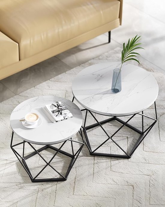 MAZAZU - Tables basses - Tables d'appoint - Zwart/ Wit - Set de 2 - Rondes