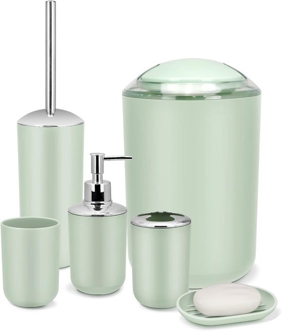FEILANDUO Bathroom Accessory Sets Complete, 8 Pcs Bathroom Accessory Set with Trash Bin, Soap Dispenser, Soap Dish, Toothbrush Holder, Toothbrush Cup, Toilet Brush and Qtip Holders, Sink