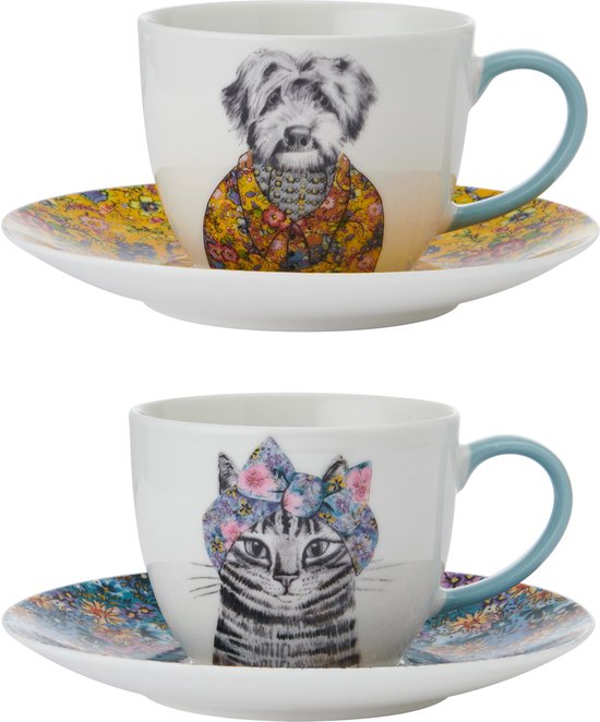 Mikasa Tipperlyhill juego de dos tazas de café espresso Robin de loza 90 ml, caja de regalo