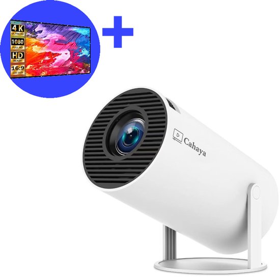Cahaya - Mini beamer 2025 model + Projectiescherm (100'') - Pro versie - Mini Beamer - mini projector - draagbare beamer - projector / beamer - Geïntegreerd Android 12.0 systeem - Screen mirroring smartphone - Home cinema