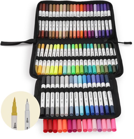 Brush Pennen - 72 Kleuren - Penseelpunt en Fineliner - Tip Penseelstift - Brush Stiften