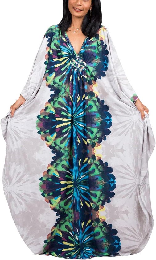YouKD Dames Zomer Bohemian Lange Kaftan Etnische Patroon Maxi Jurk Strand Bikini Cover Ups Sunblock